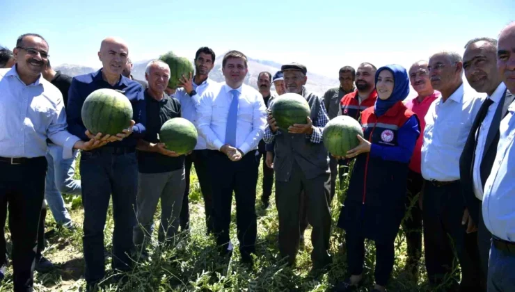 Karaman Valisi Ortaoba köyünde karpuz hasadına katıldı